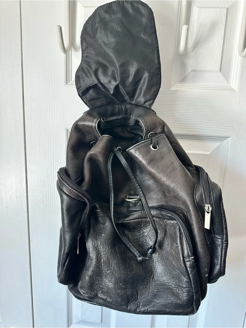 Vintage 90s Genuine Leather Distressed Black Backpack, Knapsack